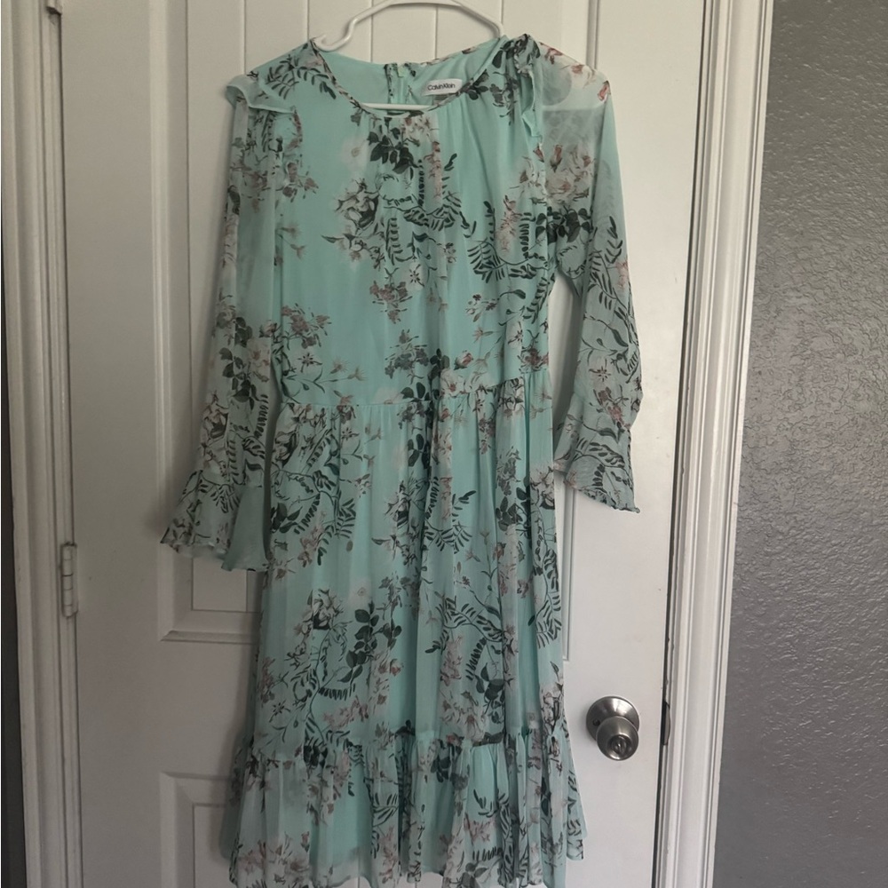 Calvin Klein Mint Floral Long Sleeve Dress